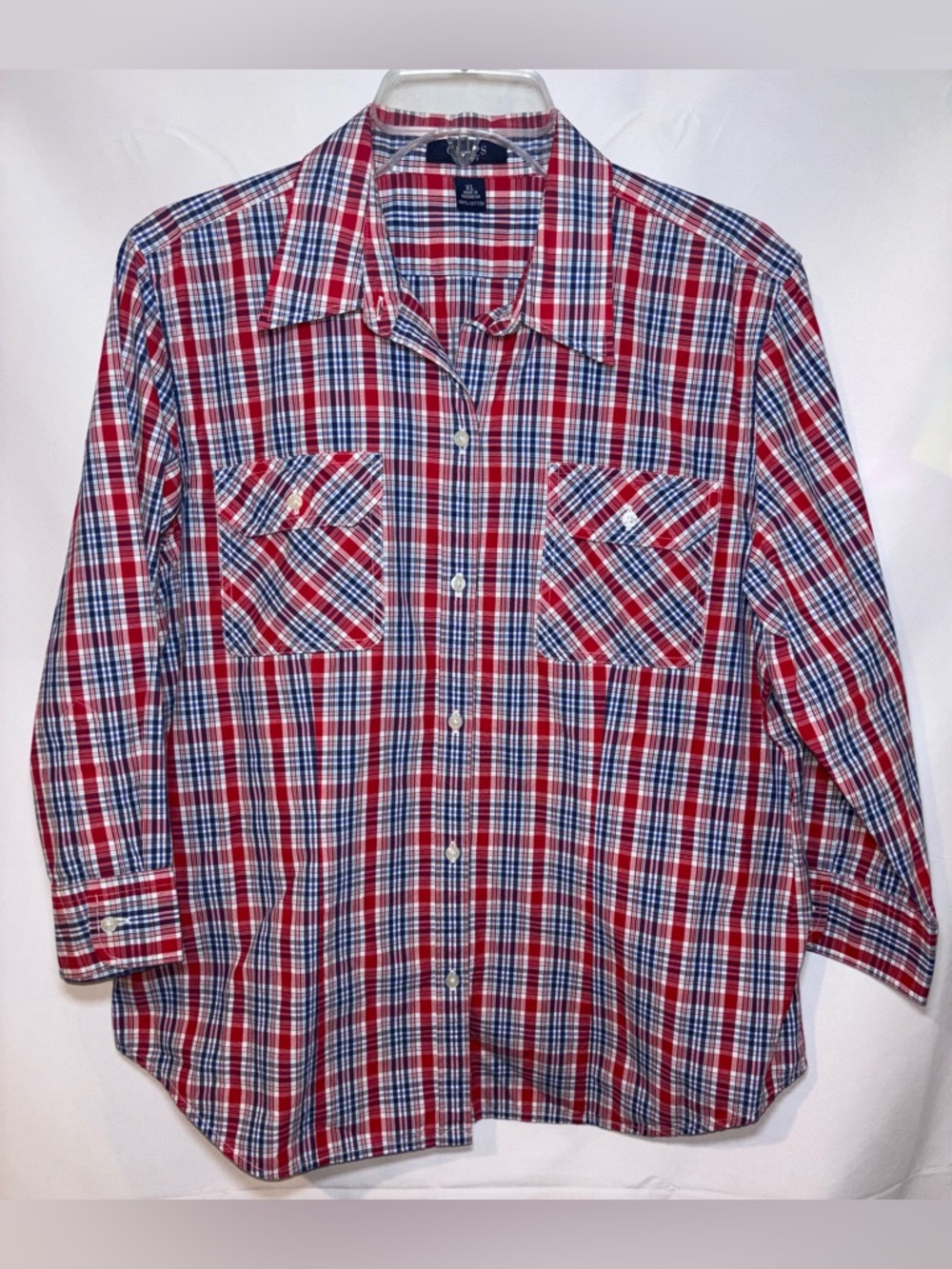 Chaps Plaid Button Down 3/4 Sleeve Red White & Blue Size Women’s Size XL
